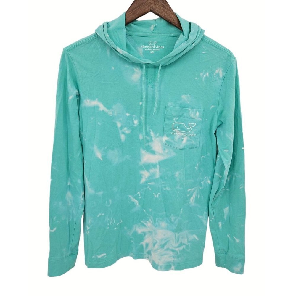 Vineyard Vines T Shirt Hoodie‎ Womens Sz XS Tie Dye Teal Blue Whale Graphic Logo